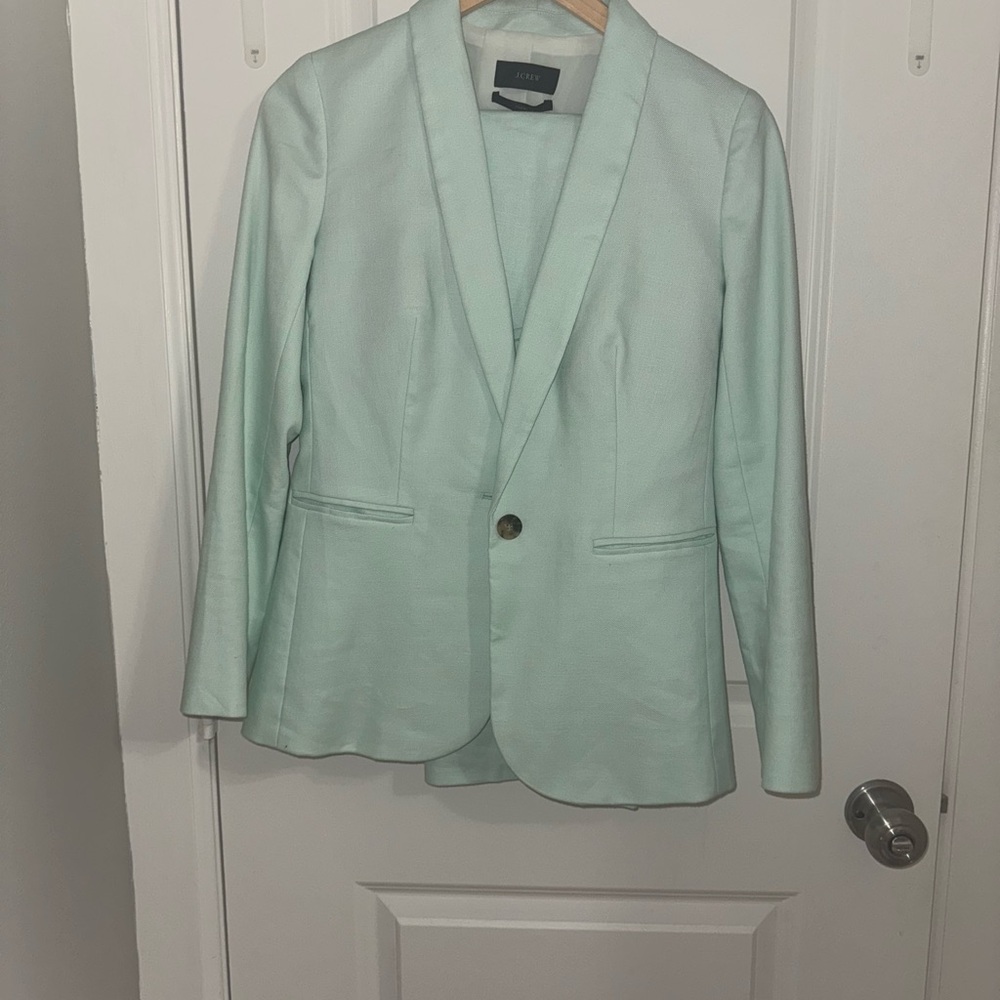J. Crew Alexandra Women's Mint Green Linen Blazer Suit Set